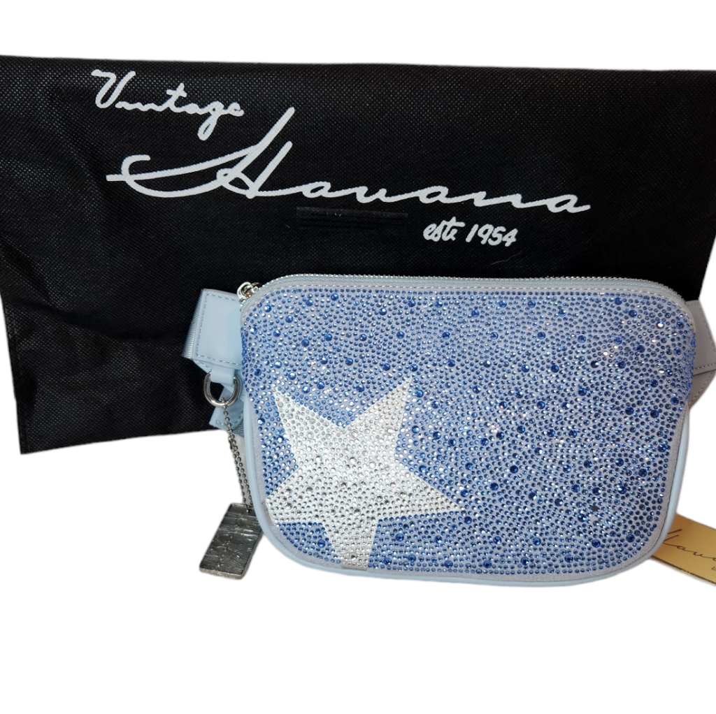 Vintage Havana Annsley Belt Bag Nwt, Light Blue With Star Rhinestones